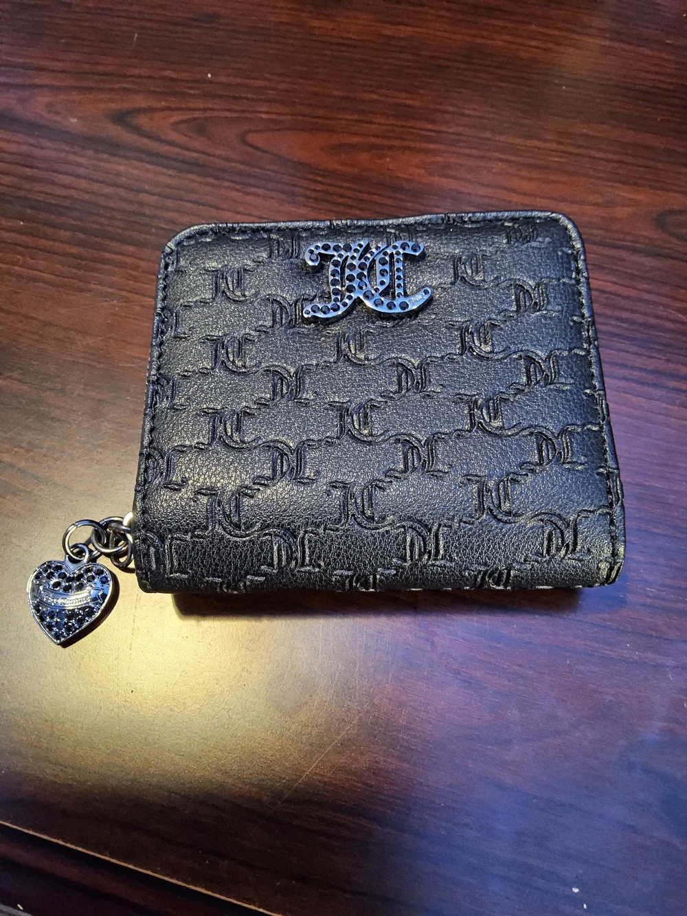 NWOT Juicy Couture Black Embossed Mini Wallet with Heart Charm